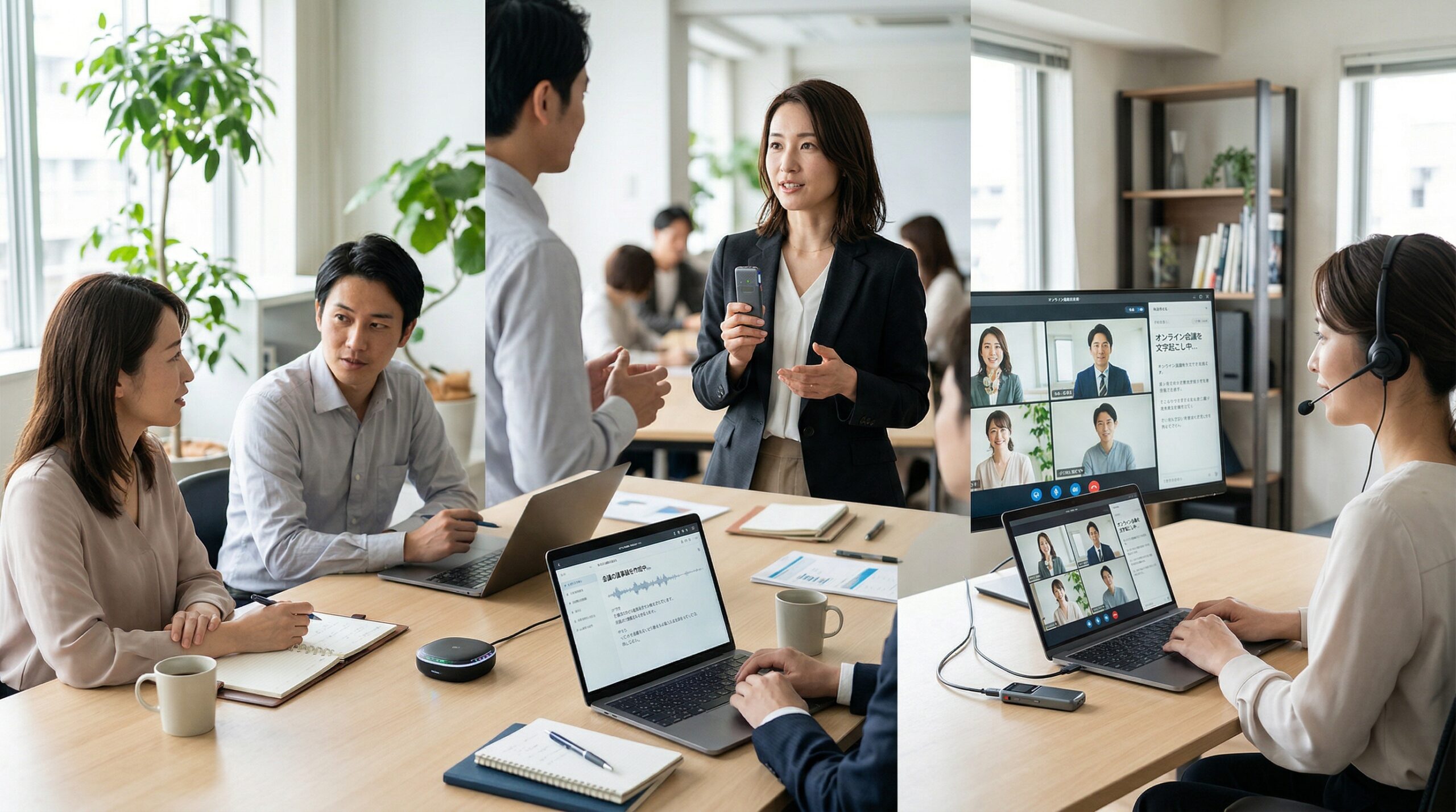 用途別にAI文字起こしガジェットを使い分けているイメージ