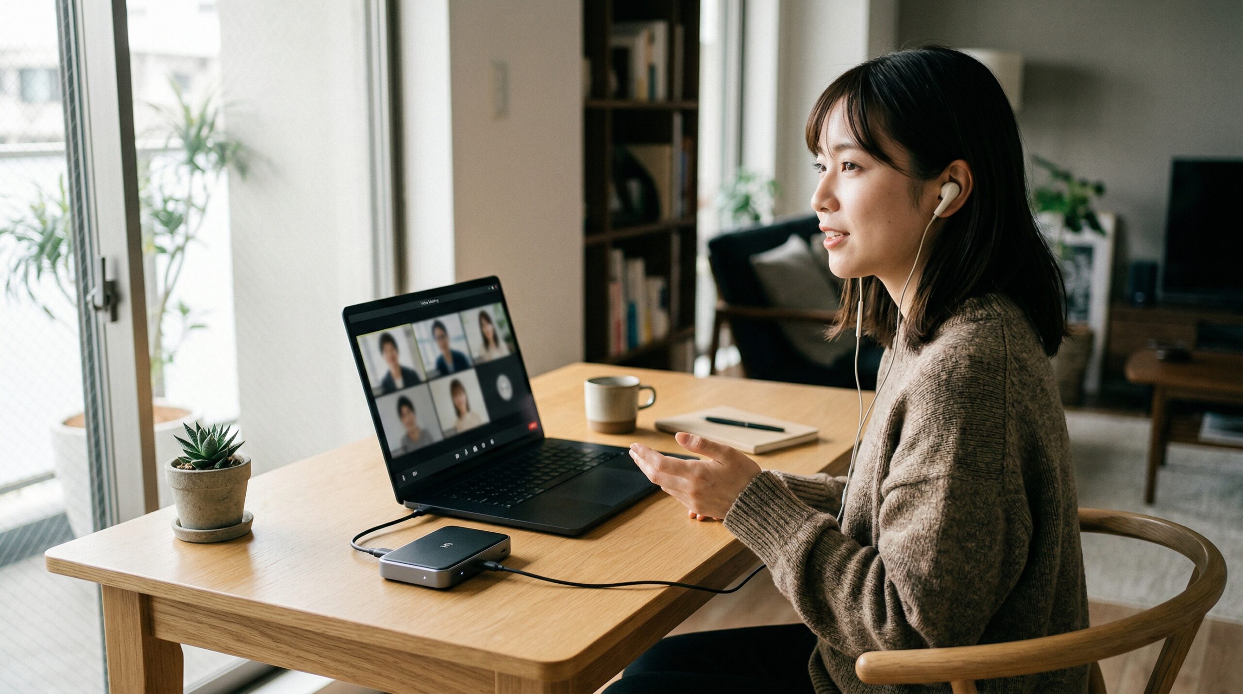 HiDock P1をオンライン会議で使っているイメージ