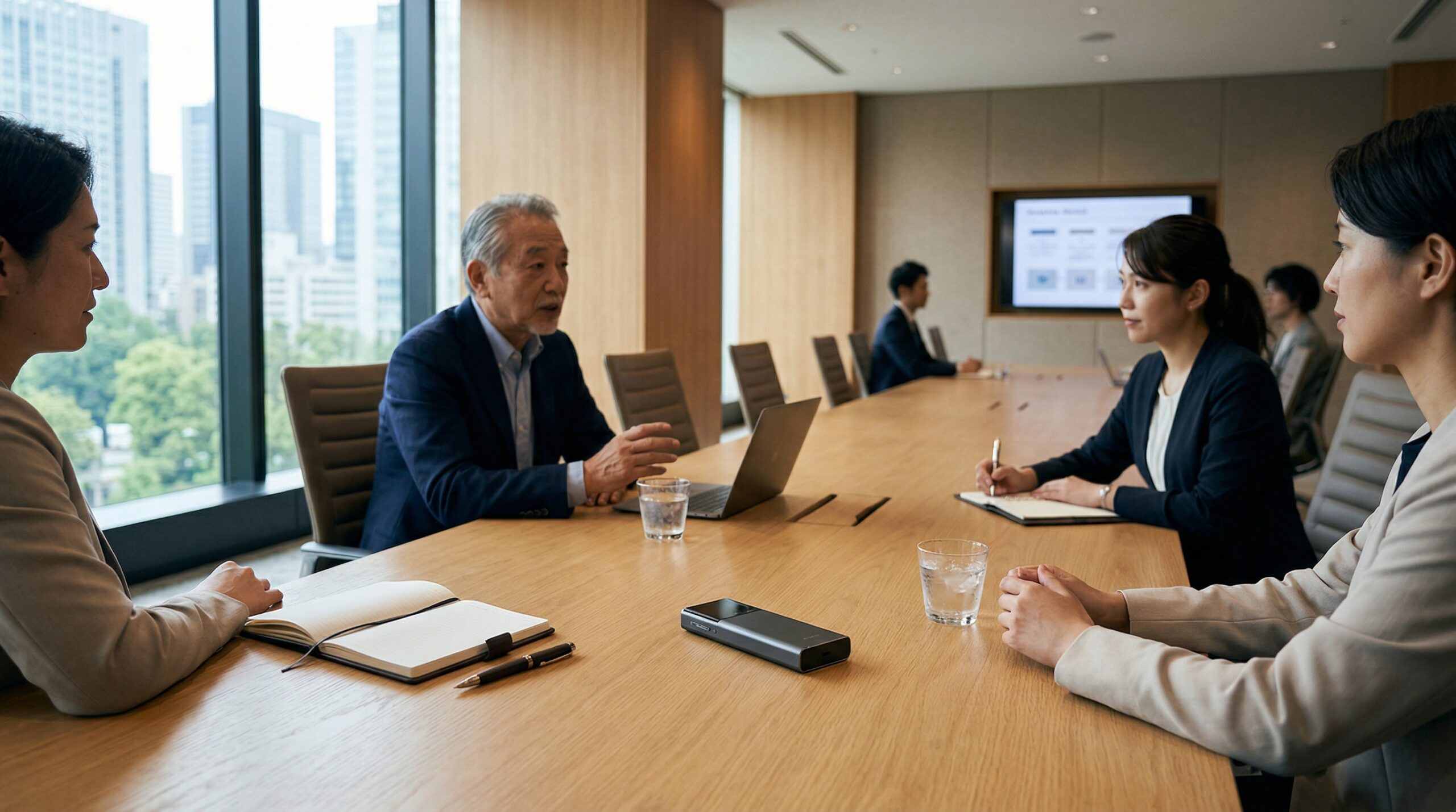 PLAUD Note Proを会議テーブルで使っているイメージ